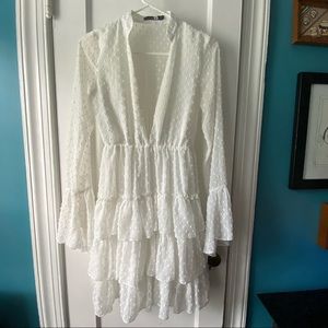 Boohoo white swiss-dot dress